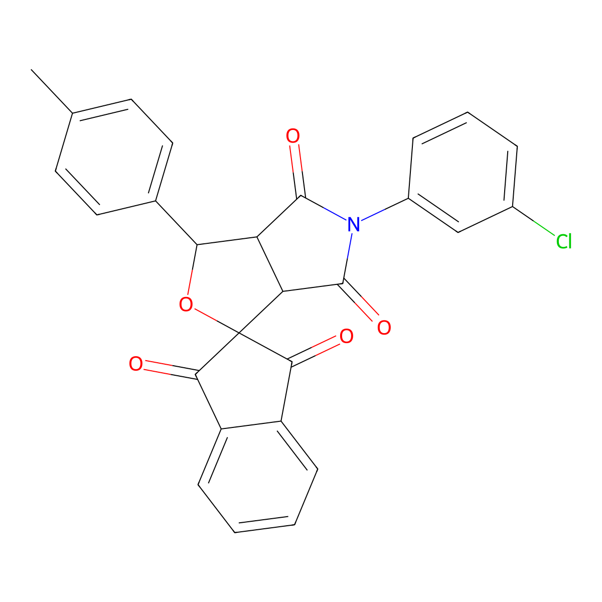 5-(3-chlorophenyl)-3-(4-methylphenyl)-3a,6a-dihydrospiro[furo[3,4-c]pyrrole-1,2'-indene]-1',3',4,6(3H,5H)-tetrone molecular structure, CAS 313062-57-6