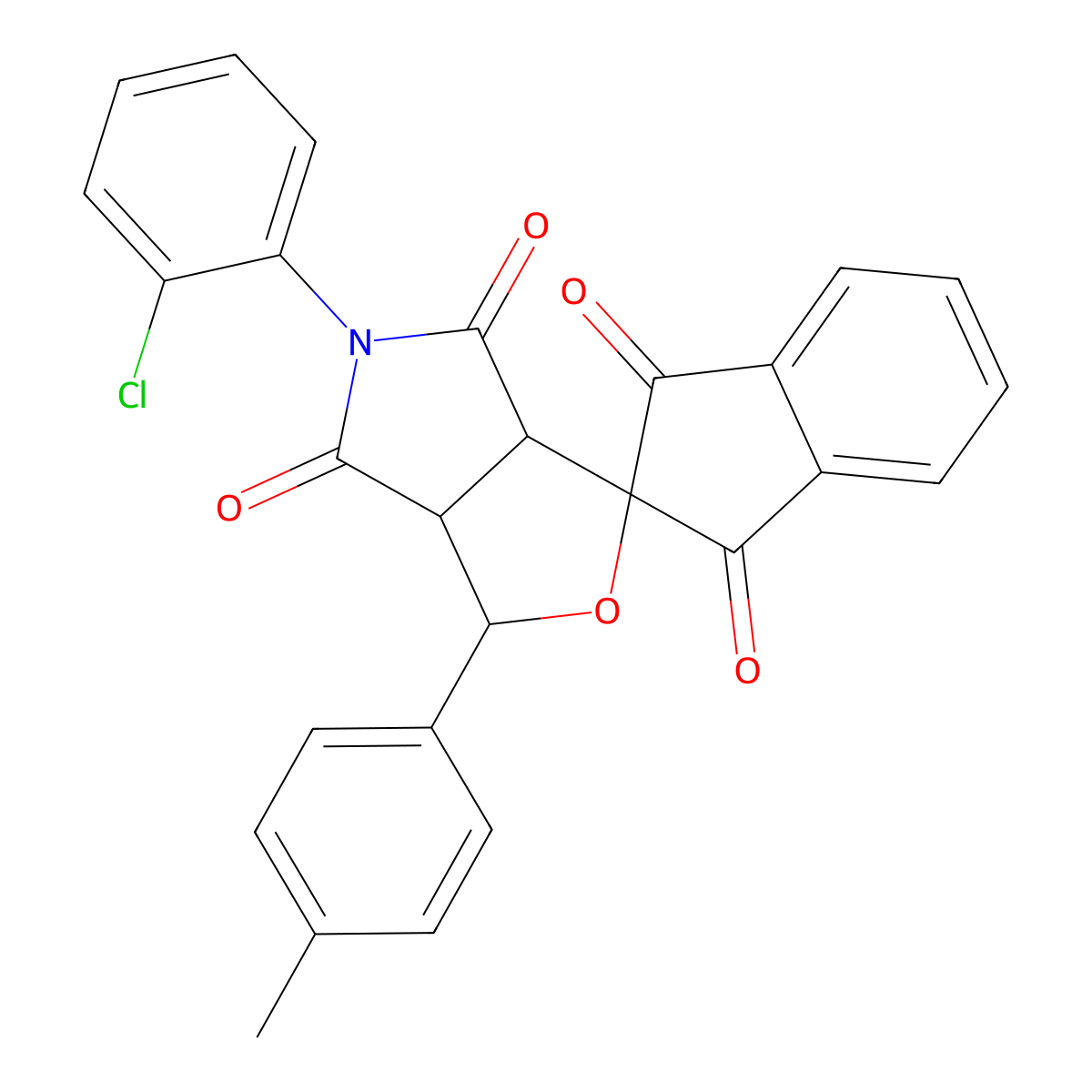 5-(2-chlorophenyl)-3-(4-methylphenyl)-3a,6a-dihydrospiro[furo[3,4-c]pyrrole-1,2'-indene]-1',3',4,6(3H,5H)-tetrone molecular structure, CAS 313062-60-1