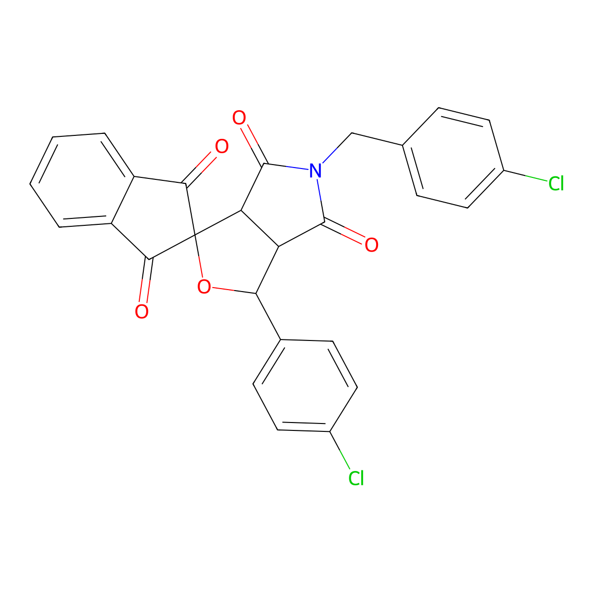 1-(4-chlorophenyl)-5-[(4-chlorophenyl)methyl]spiro[3a,6a-dihydro-1H-furo[3,4-c]pyrrole-3,2'-indene]-1',3',4,6-tetrone molecular structure, CAS 313062-61-2