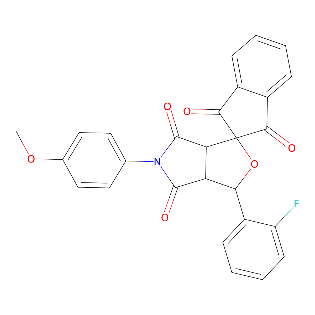 1-(2-fluorophenyl)-5-(4-methoxyphenyl)-3a,6a-dihydrosprio[1H-furo[3,4-c]pyrrole-3,2'-(1'H)-indene]-1',3',4,6(2'H,3H,5H)-tetrone molecular structure, CAS 313062-69-0