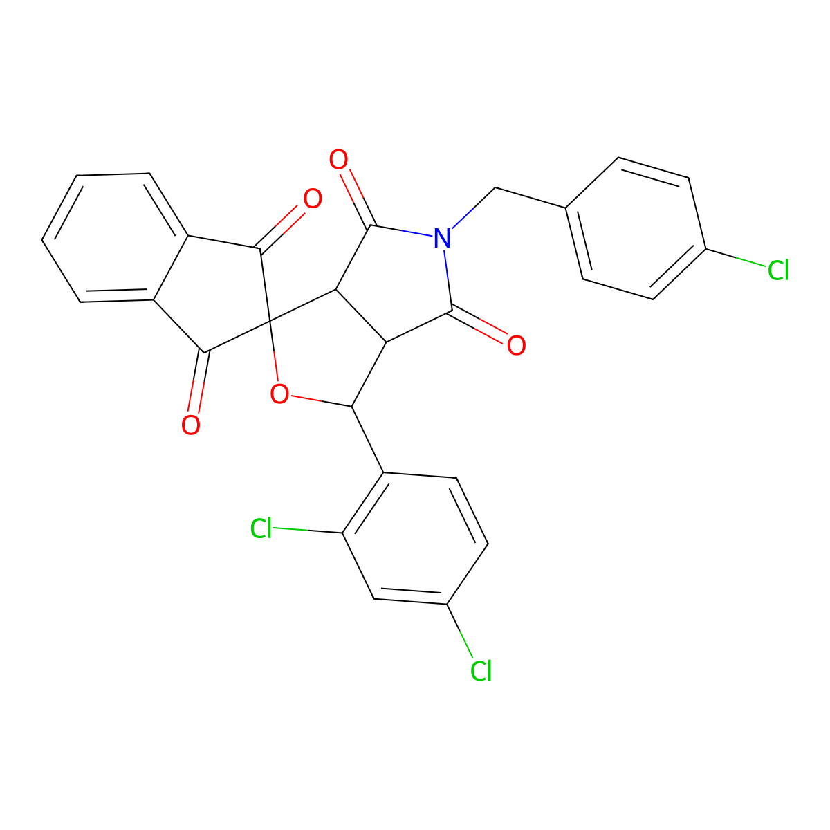 5-[(4-chlorophenyl)methyl]-1-(2,4-dichlorophenyl)spiro[3a,6a-dihydro-1H-furo[3,4-c]pyrrole-3,2'-indene]-1',3',4,6-tetrone molecular structure, CAS 313062-70-3