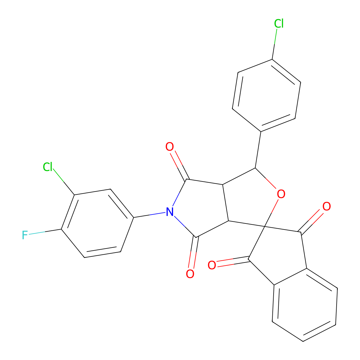5-(3-chloro-4-fluorophenyl)-3-(4-chlorophenyl)-3a,6a-dihydrospiro[furo[3,4-c]pyrrole-1,2'-indene]-1',3',4,6(3H,5H)-tetrone molecular structure, CAS 313062-73-6