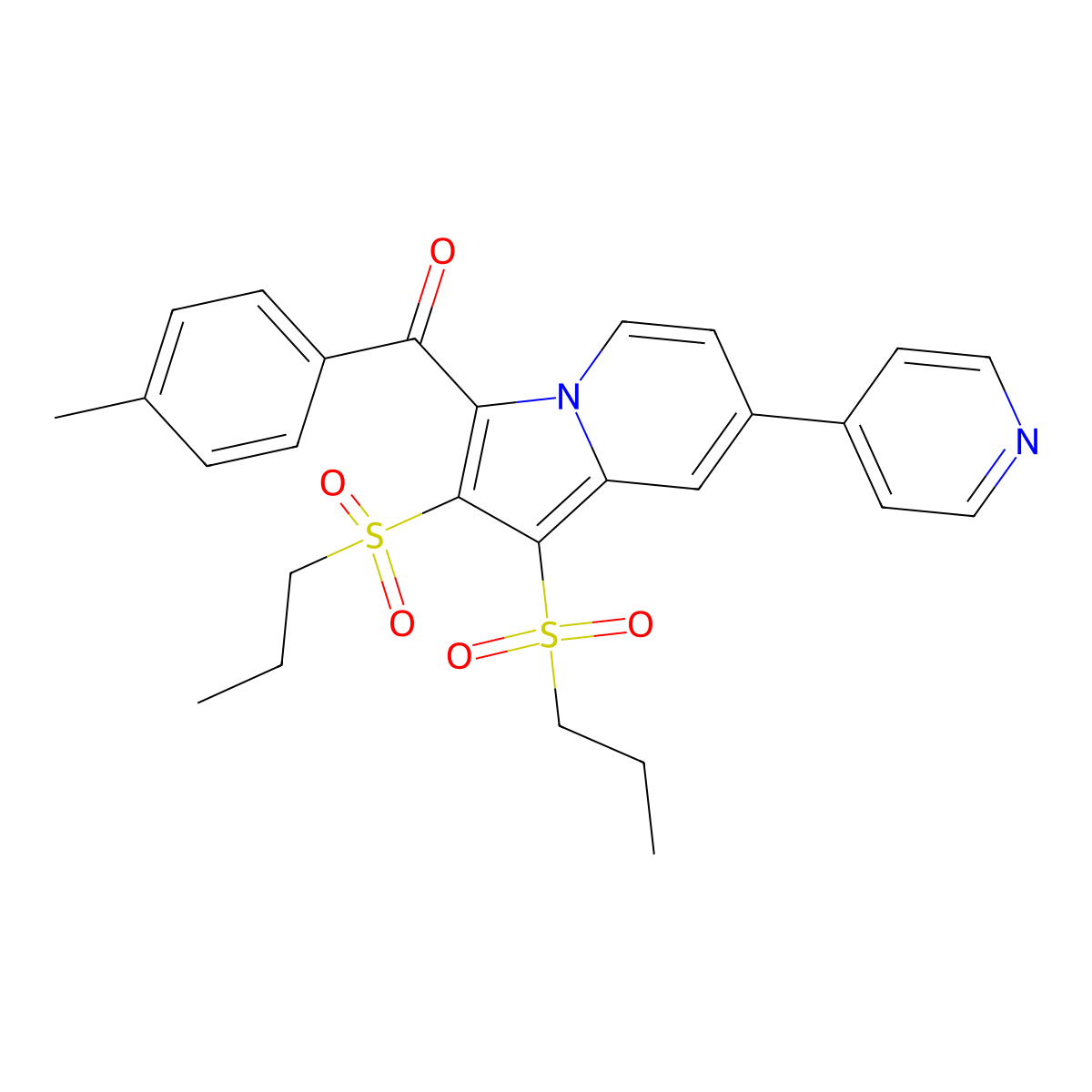[1,2-Bis(propylsulfonyl)-7-pyridin-4-ylindolizin-3-yl]-(4-methylphenyl)methanone molecular structure, CAS 313067-11-7