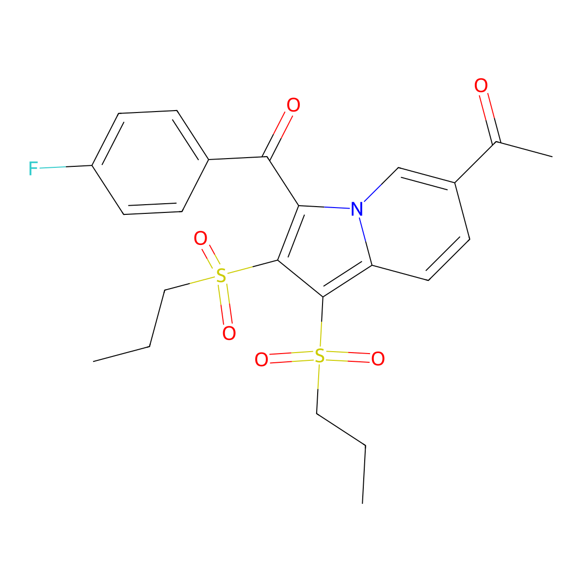 1-[3-(4-Fluorobenzoyl)-1,2-bis(propylsulfonyl)indolizin-6-yl]ethanone molecular structure, CAS 313067-14-0