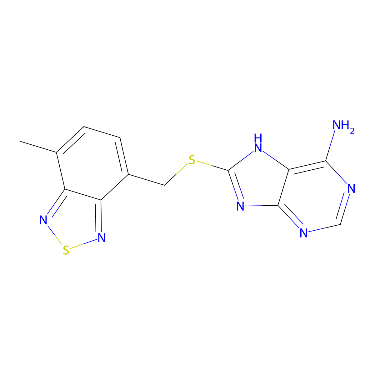 8-[(7-methyl-2,1,3-benzothiadiazol-4-yl)methylsulfanyl]-7H-purin-6-amine molecular structure, CAS 313067-26-4