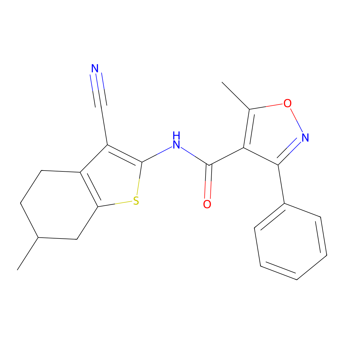 N-(3-cyano-6-methyl-4,5,6,7-tetrahydro-1-benzothiophen-2-yl)-5-methyl-3-phenyl-1,2-oxazole-4-carboxamide molecular structure, CAS 313069-11-3