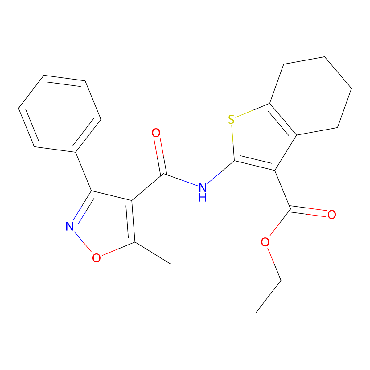 Ethyl 2-[(5-methyl-3-phenyl-1,2-oxazole-4-carbonyl)amino]-4,5,6,7-tetrahydro-1-benzothiophene-3-carboxylate molecular structure, CAS 313069-12-4