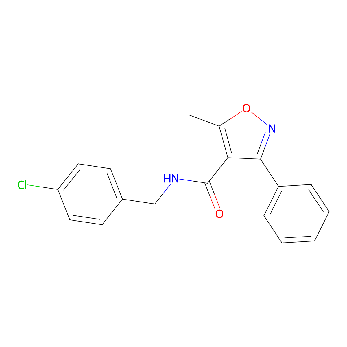 N-(4-chlorobenzyl)-5-methyl-3-phenyl-4-isoxazolecarboxamide molecular structure, CAS 313069-16-8