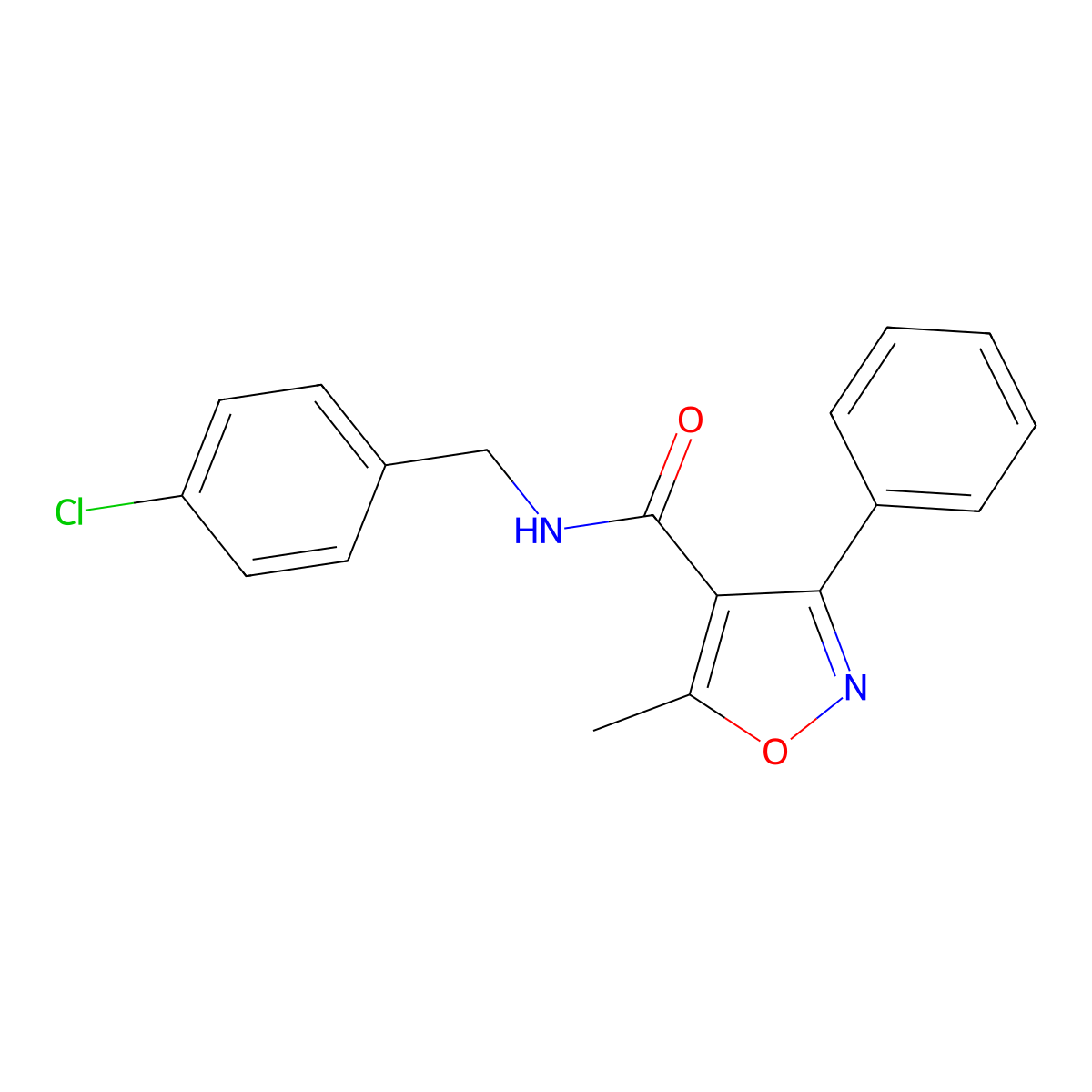 N-(4-chlorobenzyl)-5-methyl-3-phenyl-4-isoxazolecarboxamide molecular structure, CAS 313069-16-8