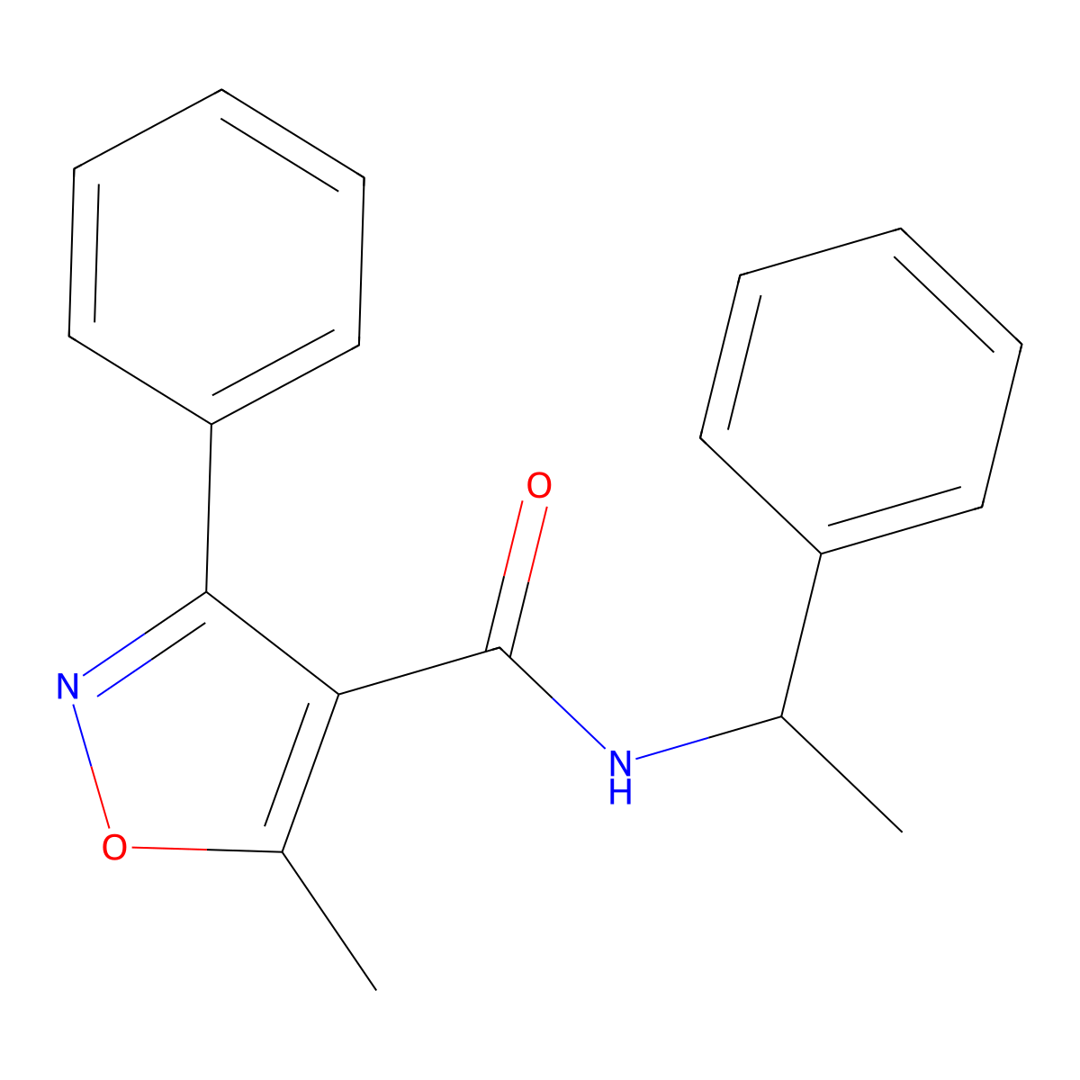 5-methyl-3-phenyl-N-(1-phenylethyl)-4-isoxazolecarboxamide molecular structure, CAS 313069-18-0