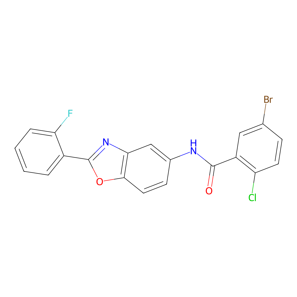 5-bromo-2-chloro-N-[2-(2-fluorophenyl)-1,3-benzoxazol-5-yl]benzamide molecular structure, CAS 313070-27-8