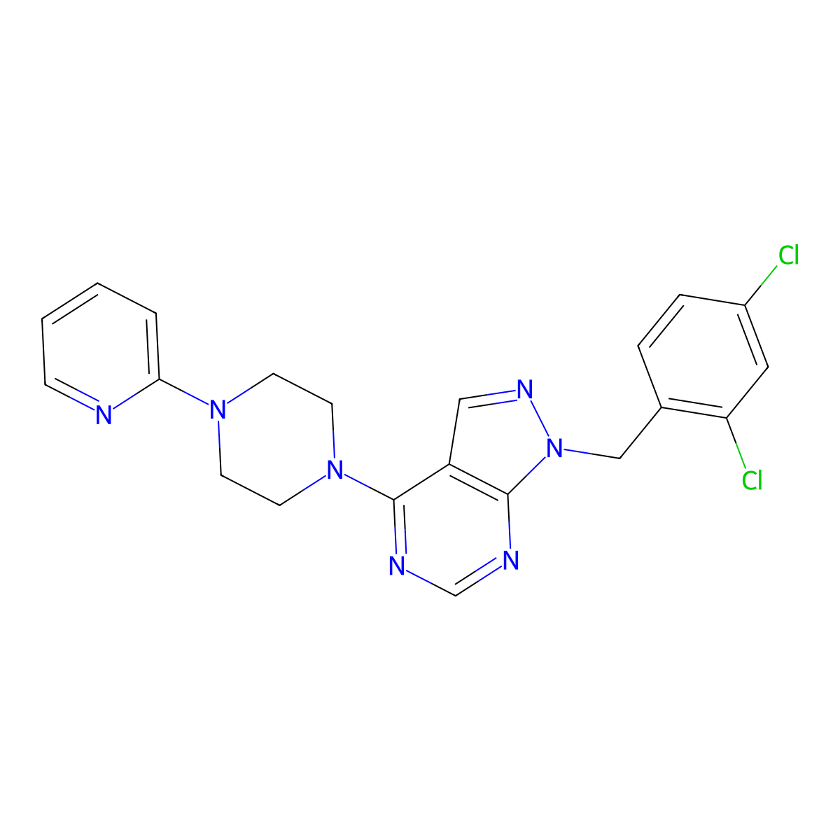 1-[(2,4-Dichlorophenyl)methyl]-4-(4-pyridin-2-ylpiperazin-1-yl)pyrazolo[3,4-d]pyrimidine molecular structure, CAS 313224-29-2