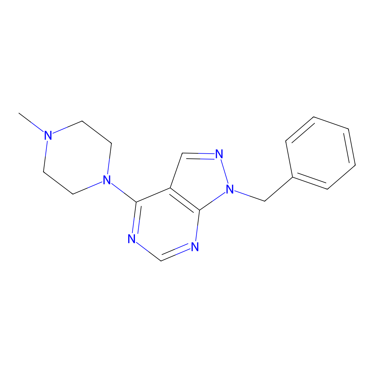 1-benzyl-4-(4-methylpiperazin-1-yl)-1H-pyrazolo[3,4-d]pyrimidine molecular structure, CAS 313224-30-5