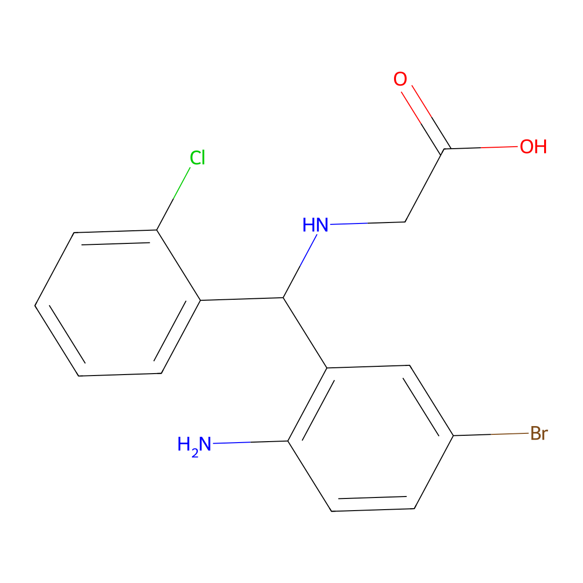 2-(((2-Amino-5-bromophenyl)(2-chlorophenyl)methyl)amino)acetic acid molecular structure, CAS 313225-06-8