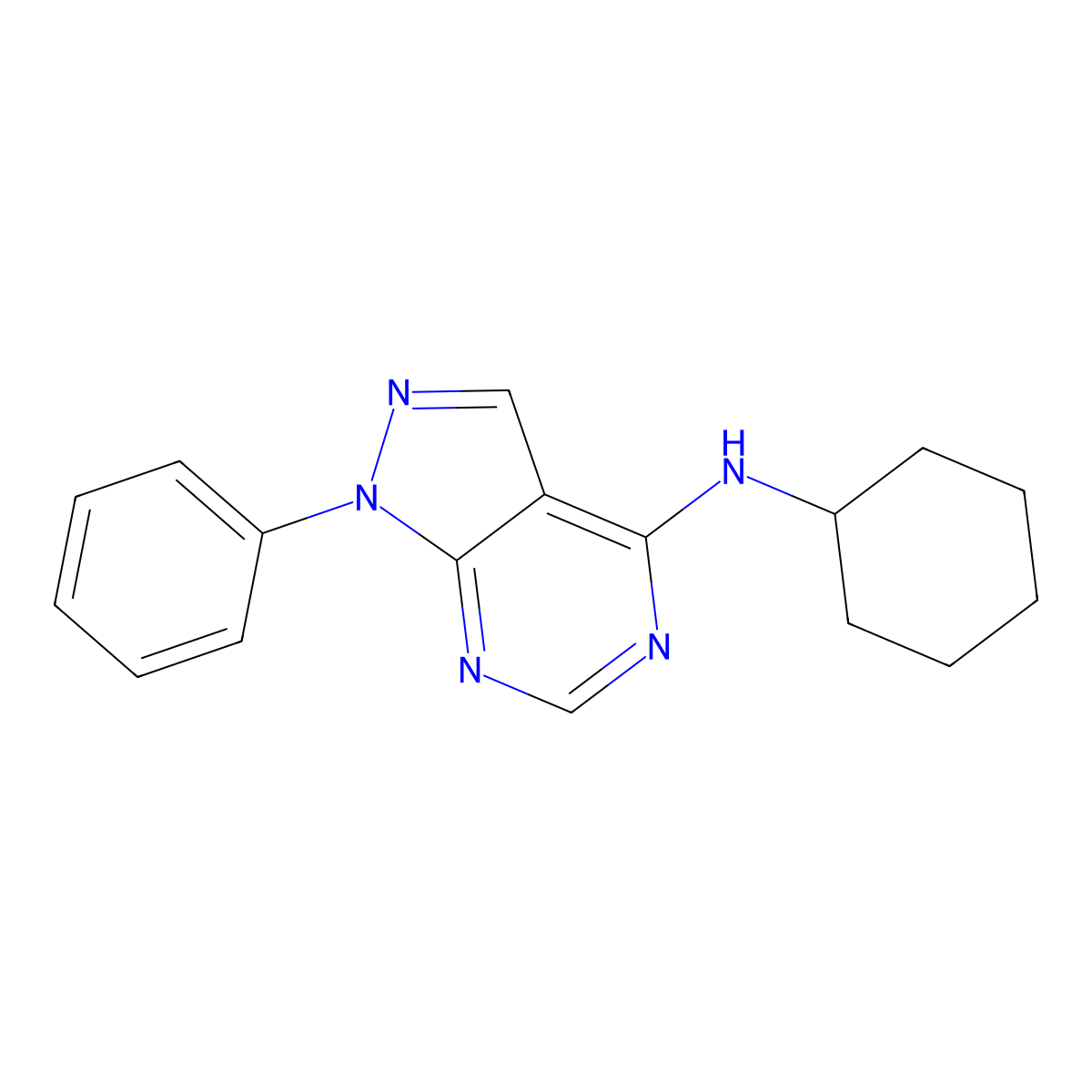 N-cyclohexyl-1-phenyl-1H-pyrazolo[3,4-d]pyrimidin-4-amine molecular structure, CAS 313225-39-7