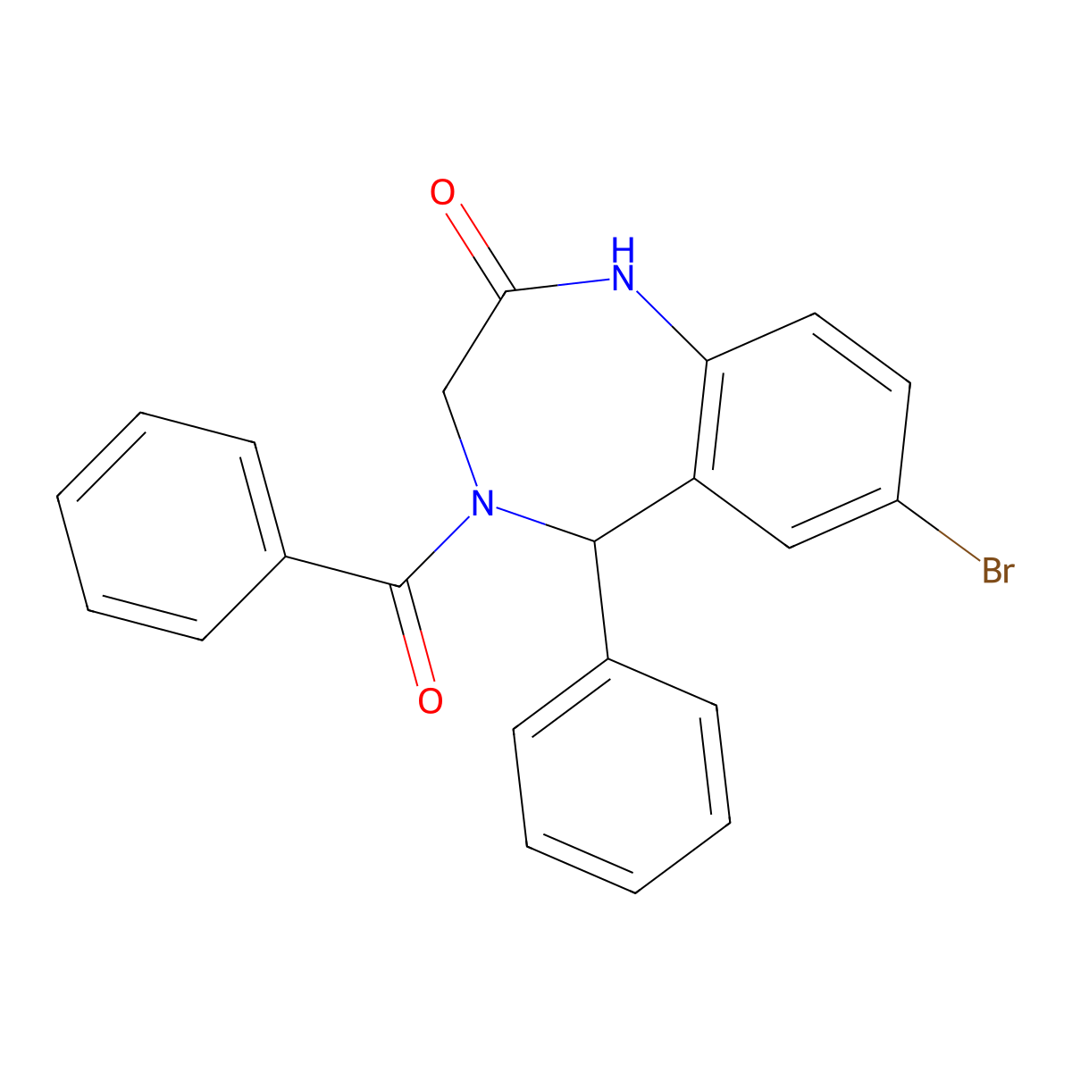 4-benzoyl-7-bromo-5-phenyl-3,5-dihydro-1H-1,4-benzodiazepin-2-one molecular structure, CAS 313225-58-0