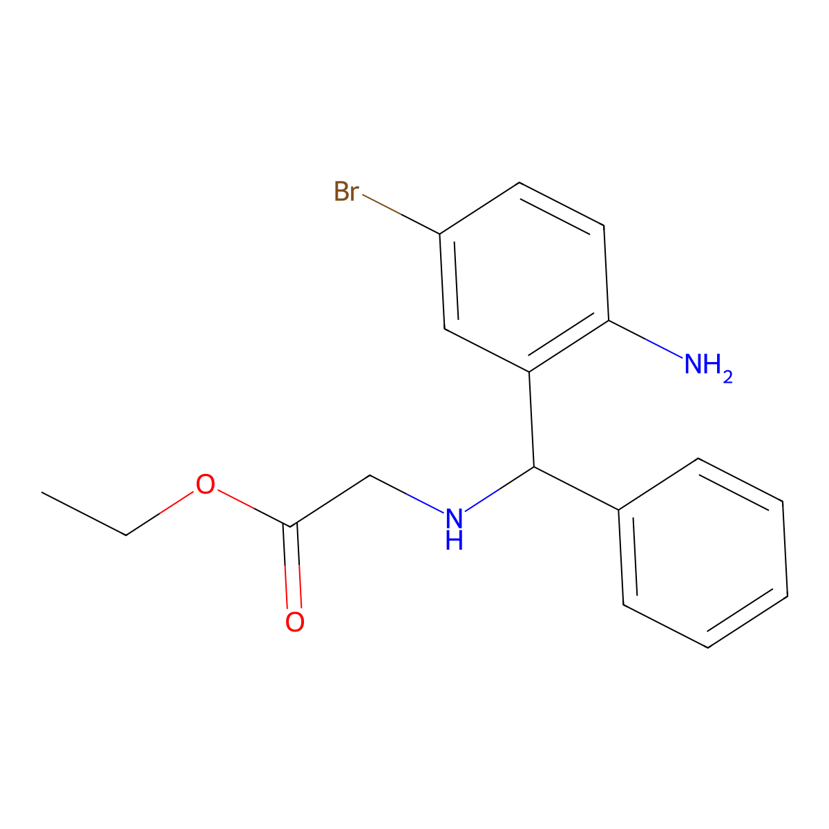 Ethyl 2-(((2-amino-5-bromophenyl)(phenyl)methyl)amino)acetate molecular structure, CAS 313226-05-0