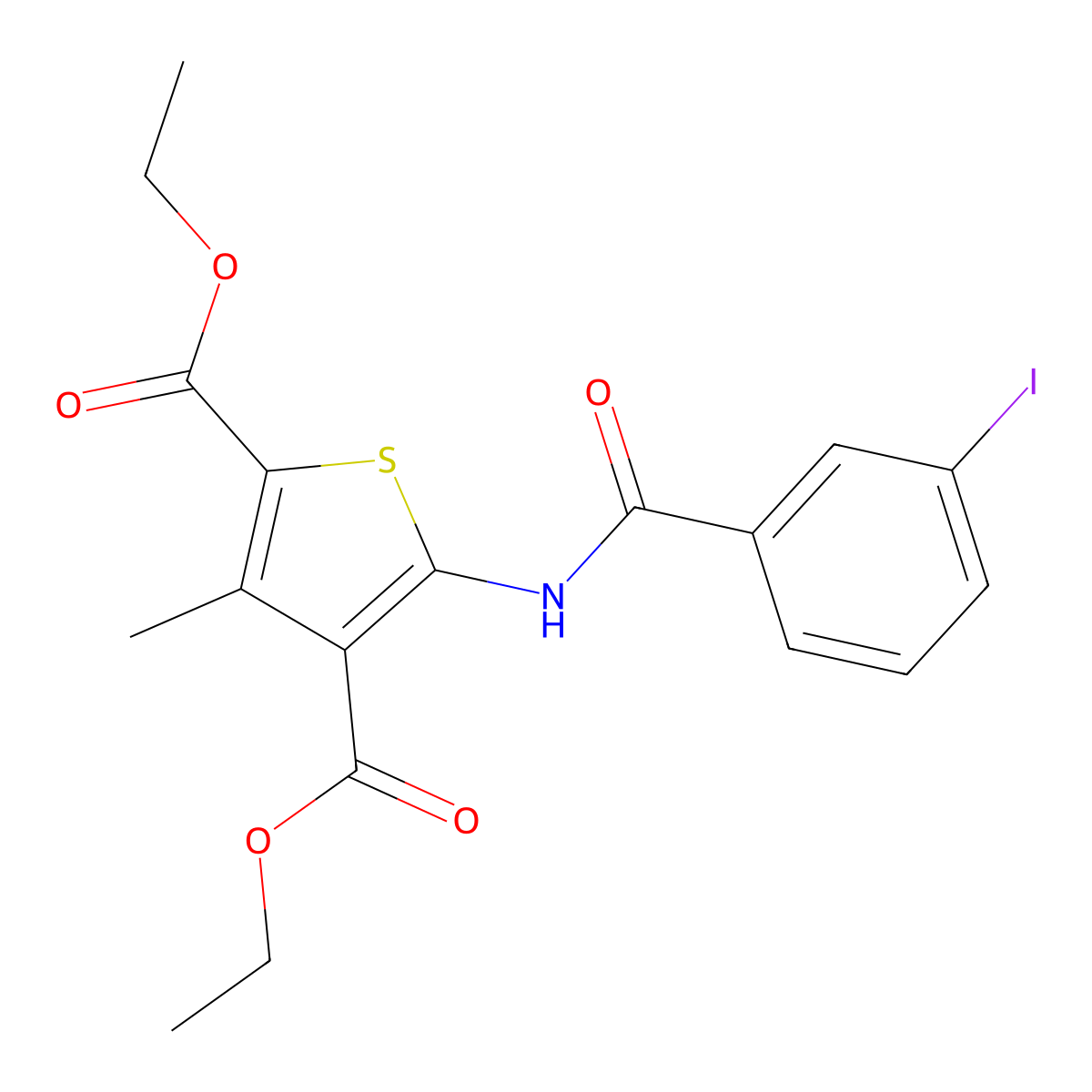 Diethyl 5-(3-iodobenzamido)-3-methylthiophene-2,4-dicarboxylate molecular structure, CAS 313229-98-0