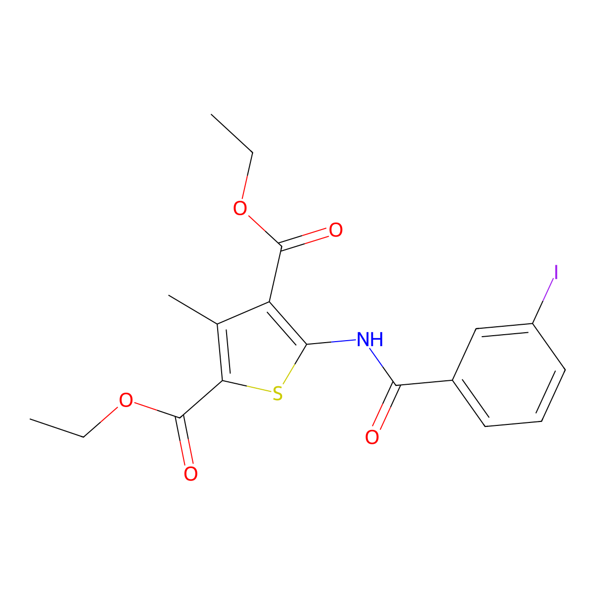 Diethyl 5-(3-iodobenzamido)-3-methylthiophene-2,4-dicarboxylate molecular structure, CAS 313229-98-0