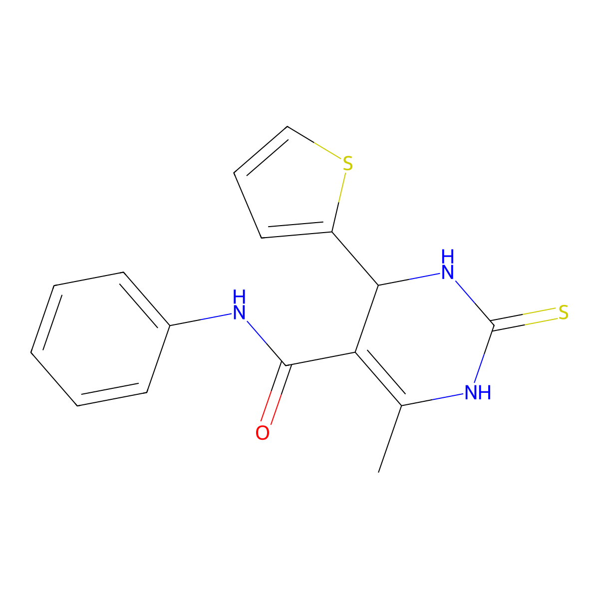 6-methyl-N-phenyl-2-sulfanylidene-4-thiophen-2-yl-3,4-dihydro-1H-pyrimidine-5-carboxamide molecular structure, CAS 313230-09-0