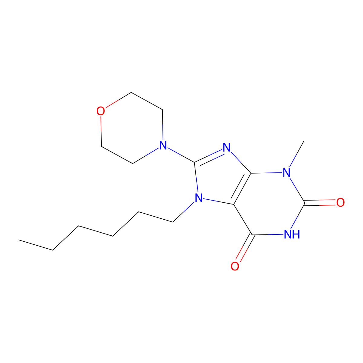 7-Hexyl-3-methyl-8-morpholin-4-ylpurine-2,6-dione molecular structure, CAS 313230-30-7