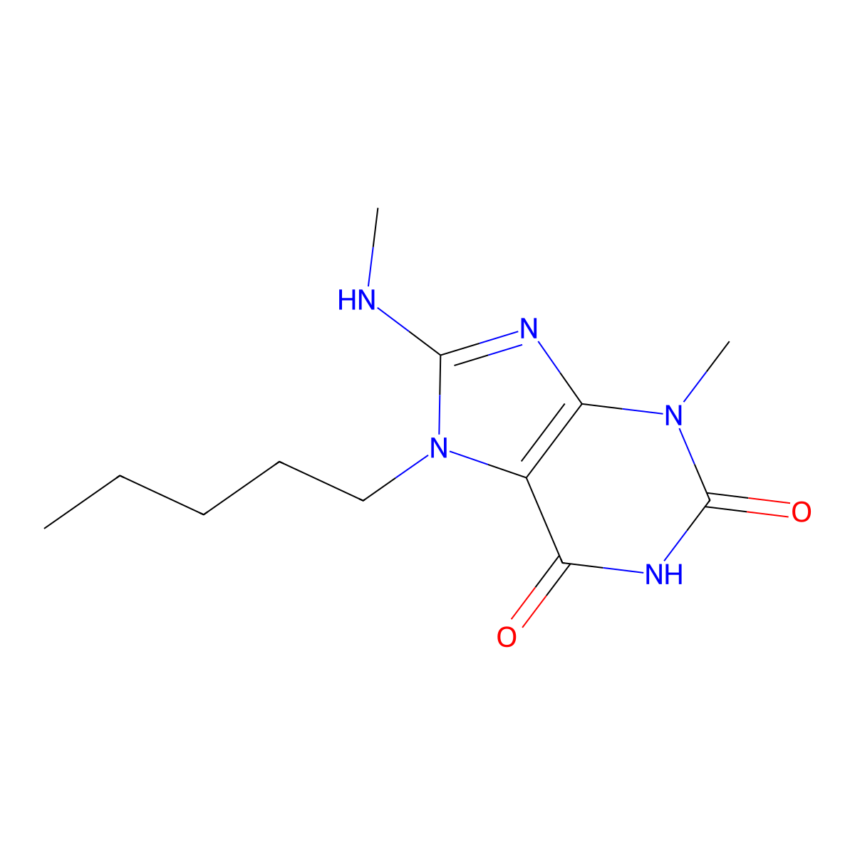 3-methyl-8-(methylamino)-7-pentyl-1H-purine-2,6(3H,7H)-dione molecular structure, CAS 313230-31-8