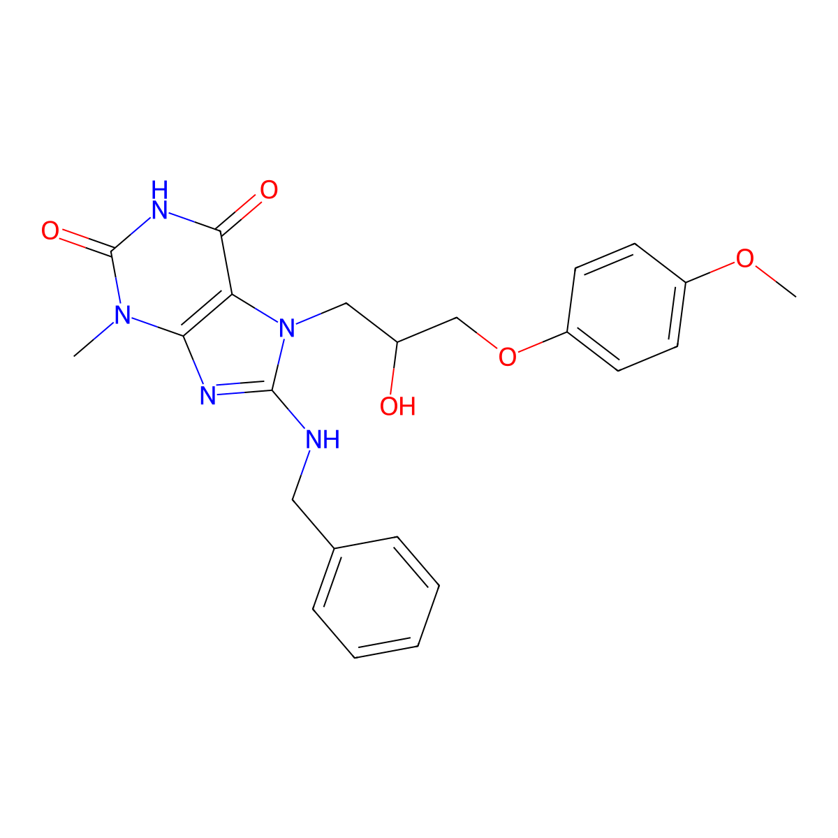 8-(benzylamino)-7-[2-hydroxy-3-(4-methoxyphenoxy)propyl]-3-methyl-2,3,6,7-tetrahydro-1H-purine-2,6-dione molecular structure, CAS 313230-34-1