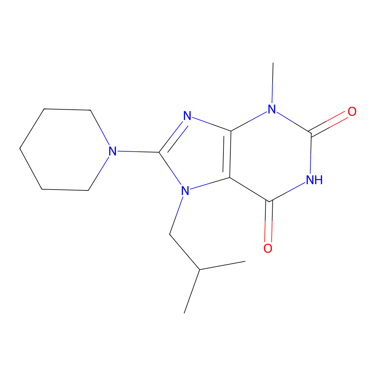 7-isobutyl-3-methyl-8-(piperidin-1-yl)-1H-purine-2,6(3H,7H)-dione molecular structure, CAS 313230-38-5