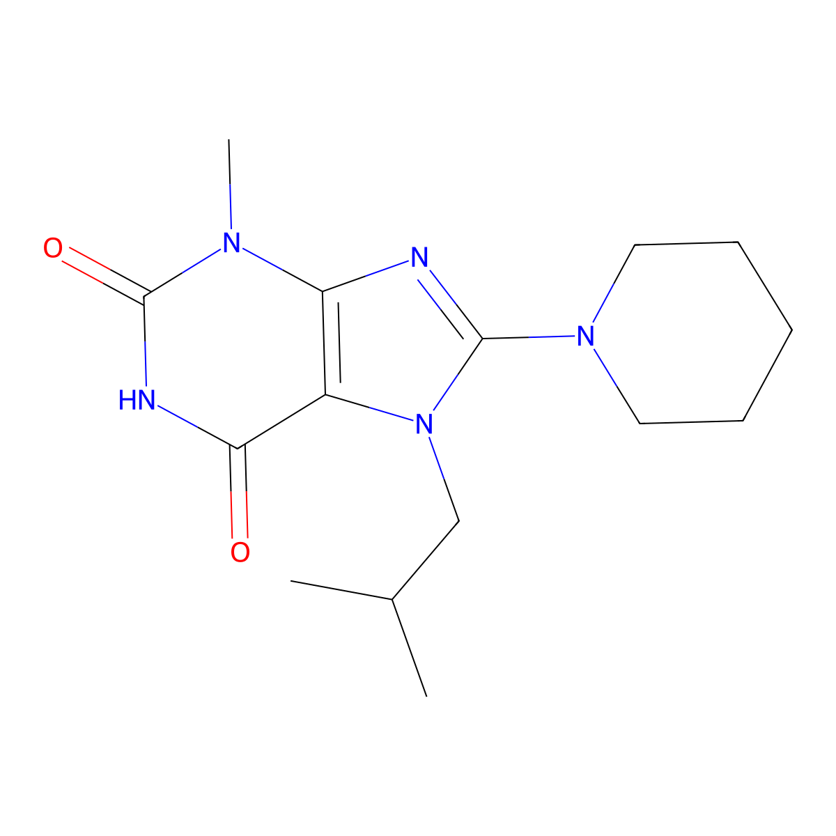 7-isobutyl-3-methyl-8-(piperidin-1-yl)-1H-purine-2,6(3H,7H)-dione molecular structure, CAS 313230-38-5