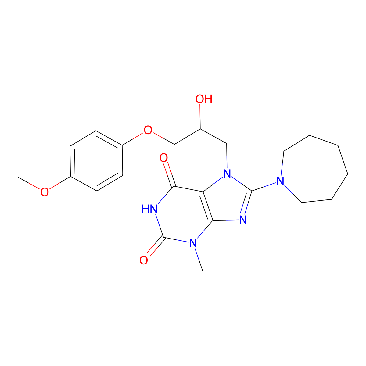 8-(Azepan-1-yl)-7-[2-hydroxy-3-(4-methoxyphenoxy)propyl]-3-methylpurine-2,6-dione molecular structure, CAS 313230-40-9