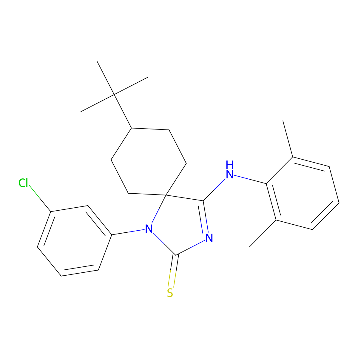 (Z)-8-(tert-butyl)-1-(3-chlorophenyl)-4-((2,6-dimethylphenyl)imino)-1,3-diazaspiro[4.5]decane-2-thione molecular structure, CAS 313230-61-4