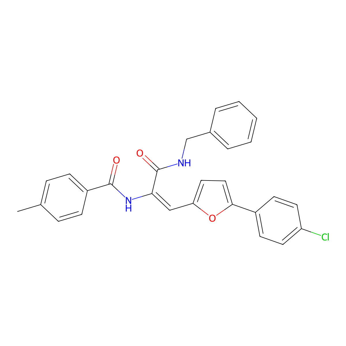 N-{3-(Benzylamino)-1-[5-(4-chlorophenyl)furan-2-yl]-3-oxoprop-1-en-2-yl}-4-methylbenzamide molecular structure, CAS 313232-66-5