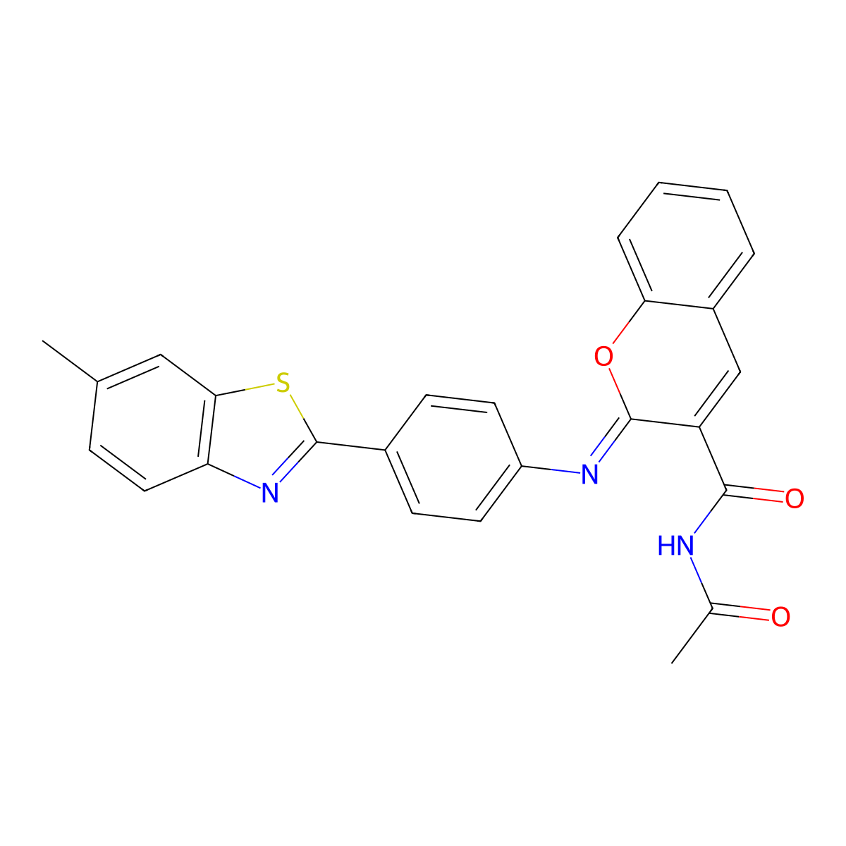 (2Z)-N-acetyl-2-{[4-(6-methyl-1,3-benzothiazol-2-yl)phenyl]imino}-2H-chromene-3-carboxamide molecular structure, CAS 313232-84-7