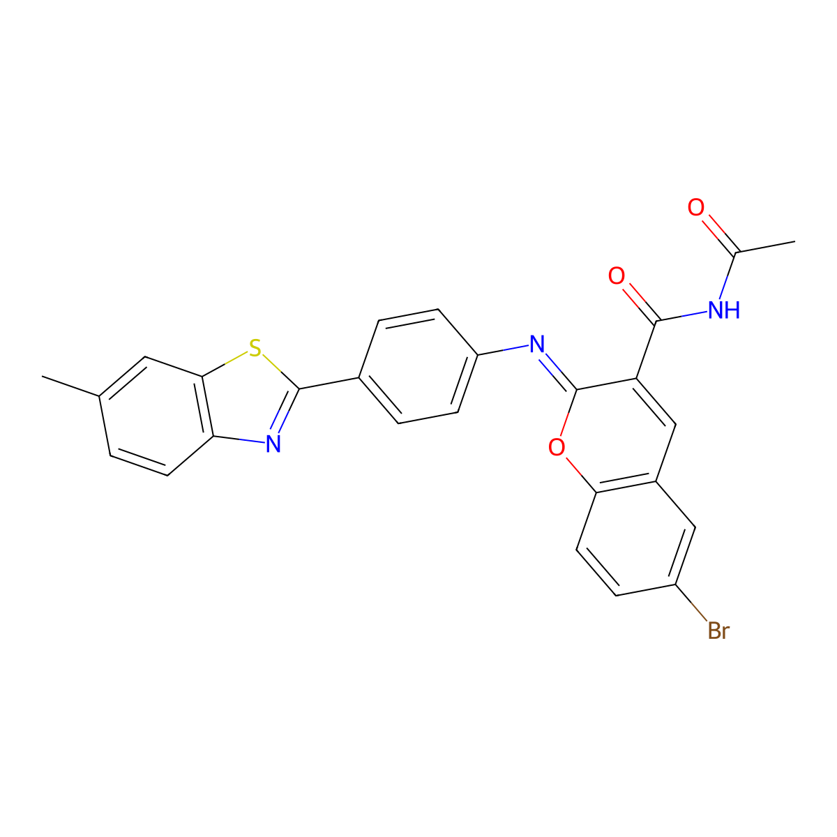 (2Z)-N-acetyl-6-bromo-2-{[4-(6-methyl-1,3-benzothiazol-2-yl)phenyl]imino}-2H-chromene-3-carboxamide molecular structure, CAS 313232-87-0