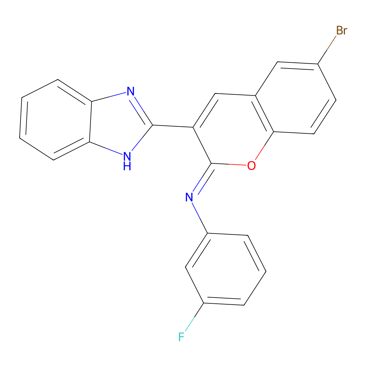 (Z)-N-(3-(1H-benzo[d]imidazol-2-yl)-6-bromo-2H-chromen-2-ylidene)-3-fluoroaniline molecular structure, CAS 313233-03-3