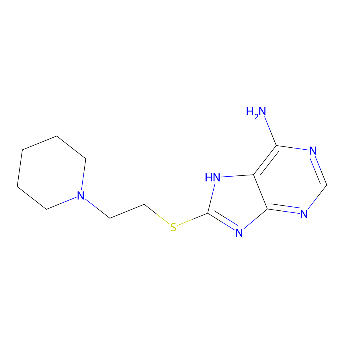 8-(2-piperidin-1-ylethylsulfanyl)-7H-purin-6-amine molecular structure, CAS 313233-05-5
