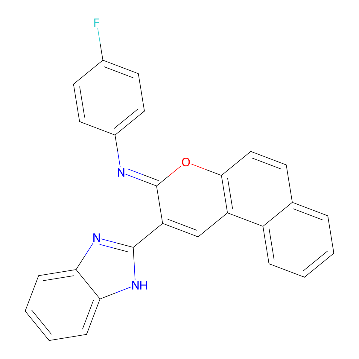 2-(1H-benzimidazol-2-yl)-N-(4-fluorophenyl)benzo[f]chromen-3-imine molecular structure, CAS 313233-28-2