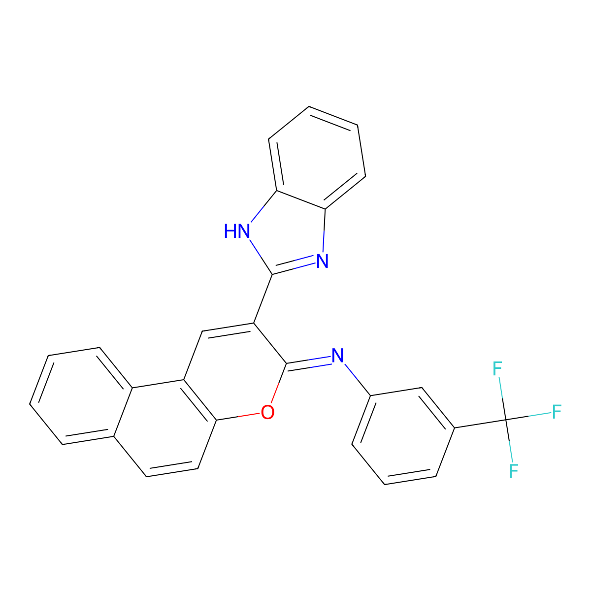 (Z)-N-(2-(1H-benzo[d]imidazol-2-yl)-3H-benzo[f]chromen-3-ylidene)-3-(trifluoromethyl)aniline molecular structure, CAS 313233-29-3