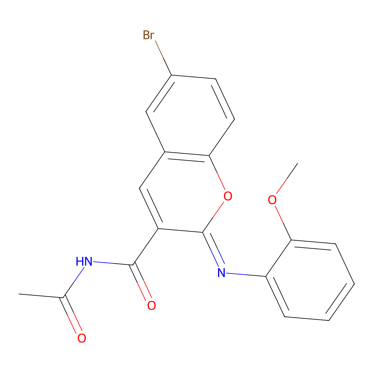 (2Z)-N-acetyl-6-bromo-2-[(2-methoxyphenyl)imino]-2H-chromene-3-carboxamide molecular structure, CAS 313233-50-0