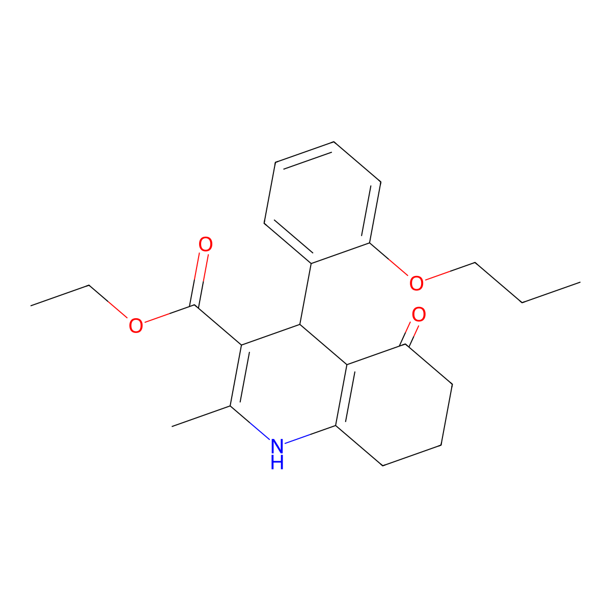 Ethyl 2-methyl-5-oxo-4-(2-propoxyphenyl)-1,4,5,6,7,8-hexahydroquinoline-3-carboxylate molecular structure, CAS 313233-56-6