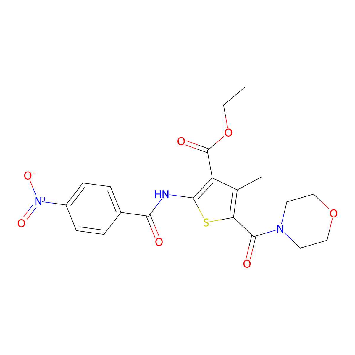 Ethyl 4-methyl-5-(4-morpholinylcarbonyl)-2-[(4-nitrobenzoyl)amino]-3-thiophenecarboxylate molecular structure, CAS 313233-79-3