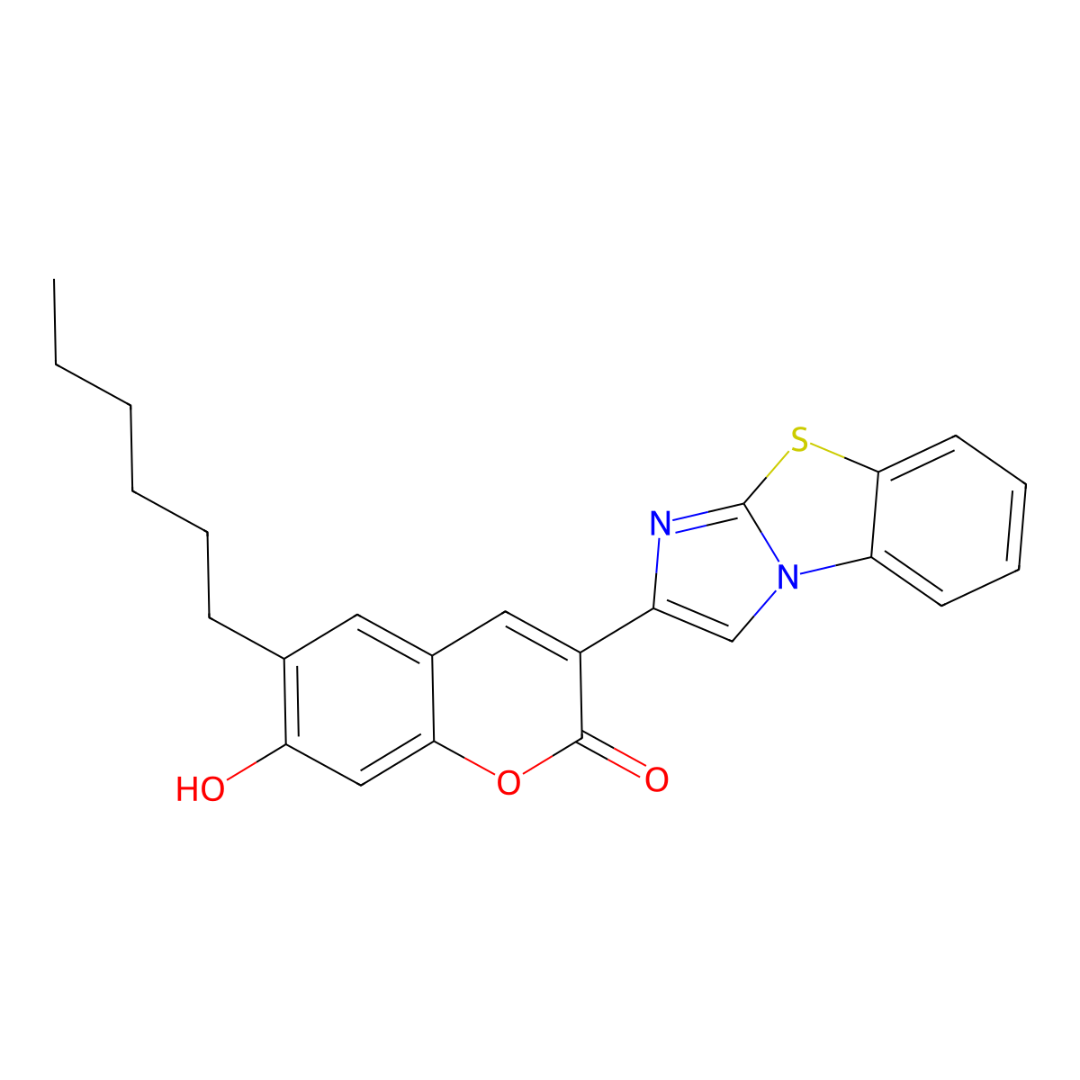 6-Hexyl-7-hydroxy-3-imidazo[2,1-b][1,3]benzothiazol-2-ylchromen-2-one molecular structure, CAS 313233-94-2