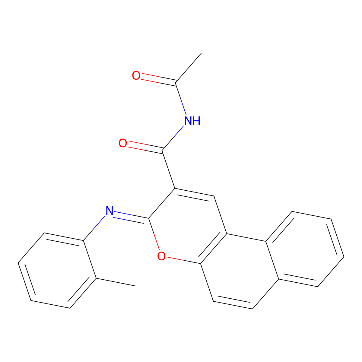(3Z)-N-acetyl-3-[(2-methylphenyl)imino]-3H-benzo[f]chromene-2-carboxamide molecular structure, CAS 313234-38-7