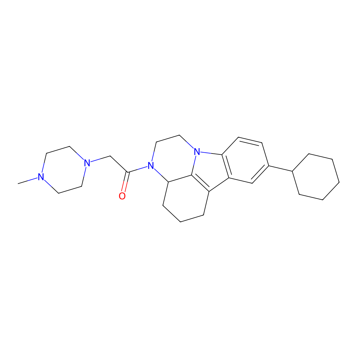 1-(8-cyclohexyl-3a,4,5,6-tetrahydro-1H-pyrazino[3,2,1-jk]carbazol-3(2H)-yl)-2-(4-methylpiperazin-1-yl)ethanone molecular structure, CAS 313236-50-9
