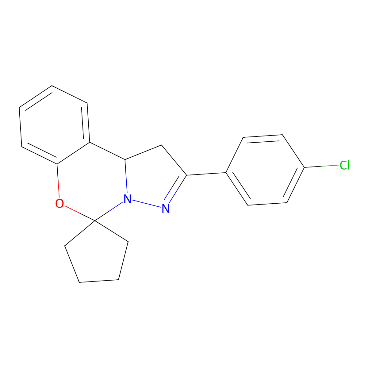 2'-(4-Chlorophenyl)-1',10b'-dihydrospiro[cyclopentane-1,5'-pyrazolo[1,5-c][1,3]benzoxazine] molecular structure, CAS 313239-94-0