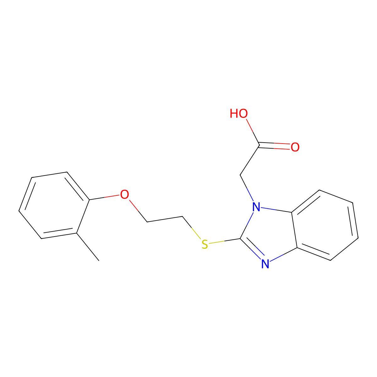 (2-([2-(2-Methylphenoxy)ethyl]thio)-1H-benzimidazol-1-yl)acetic acid molecular structure, CAS 313240-27-6