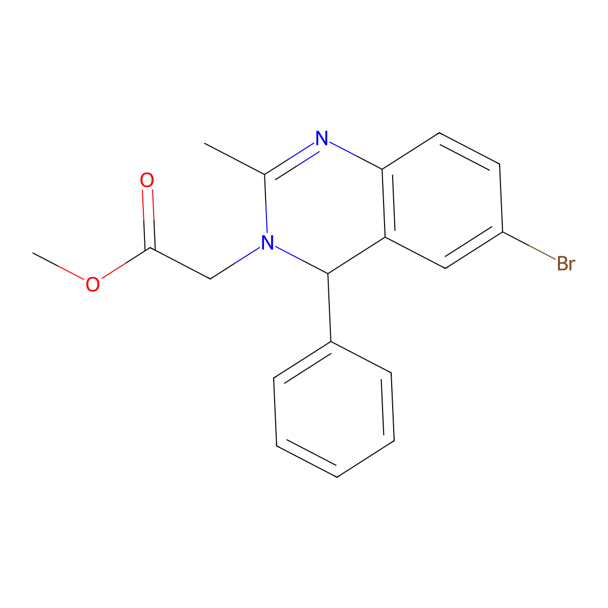 Methyl 2-(6-bromo-2-methyl-4-phenyl-3,4-dihydroquinazolin-3-yl)acetate molecular structure, CAS 313242-00-1