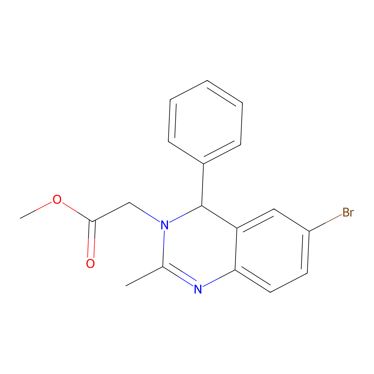 Methyl 2-(6-bromo-2-methyl-4-phenyl-3,4-dihydroquinazolin-3-yl)acetate molecular structure, CAS 313242-00-1