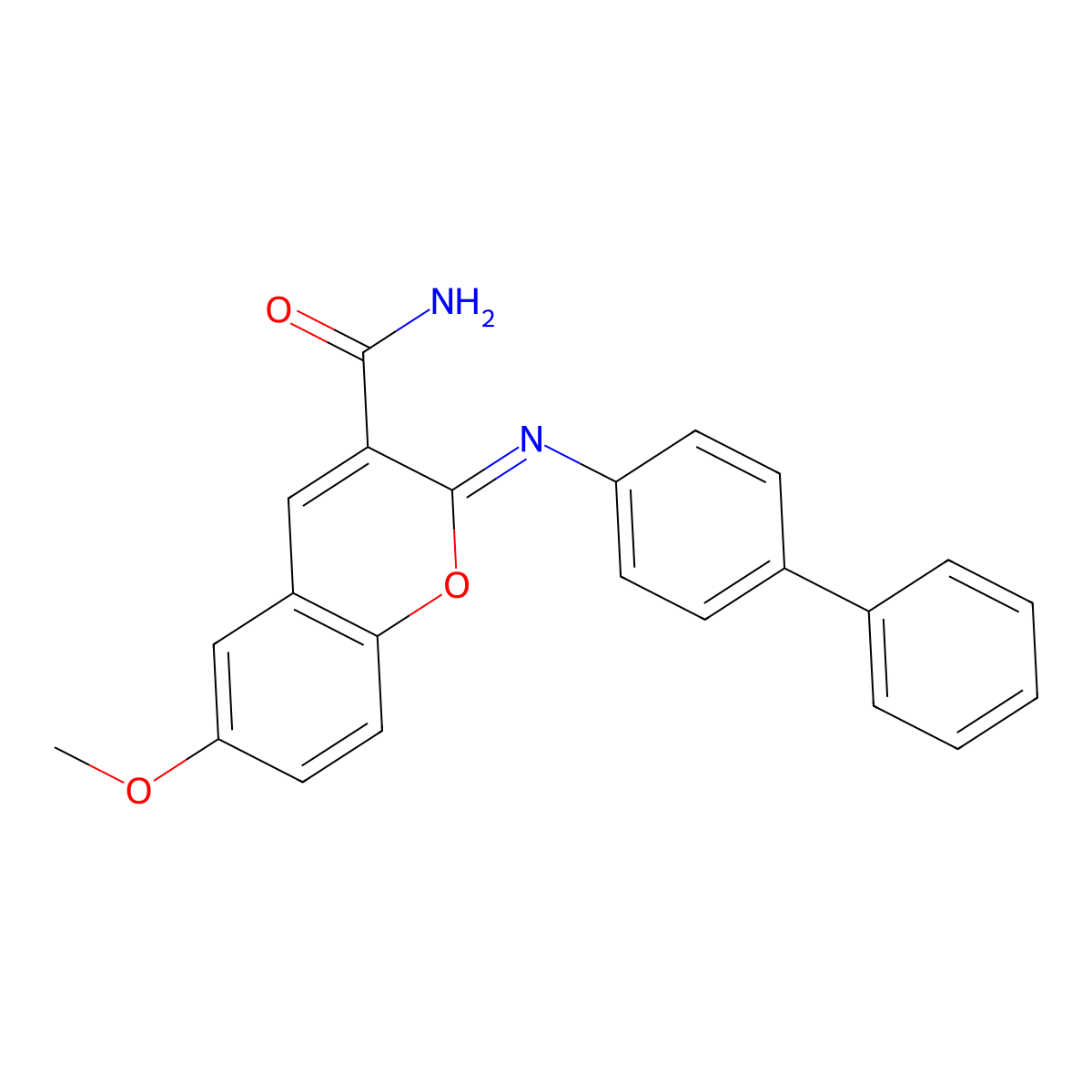 6-Methoxy-2-(4-phenylphenyl)iminochromene-3-carboxamide molecular structure, CAS 313242-75-0