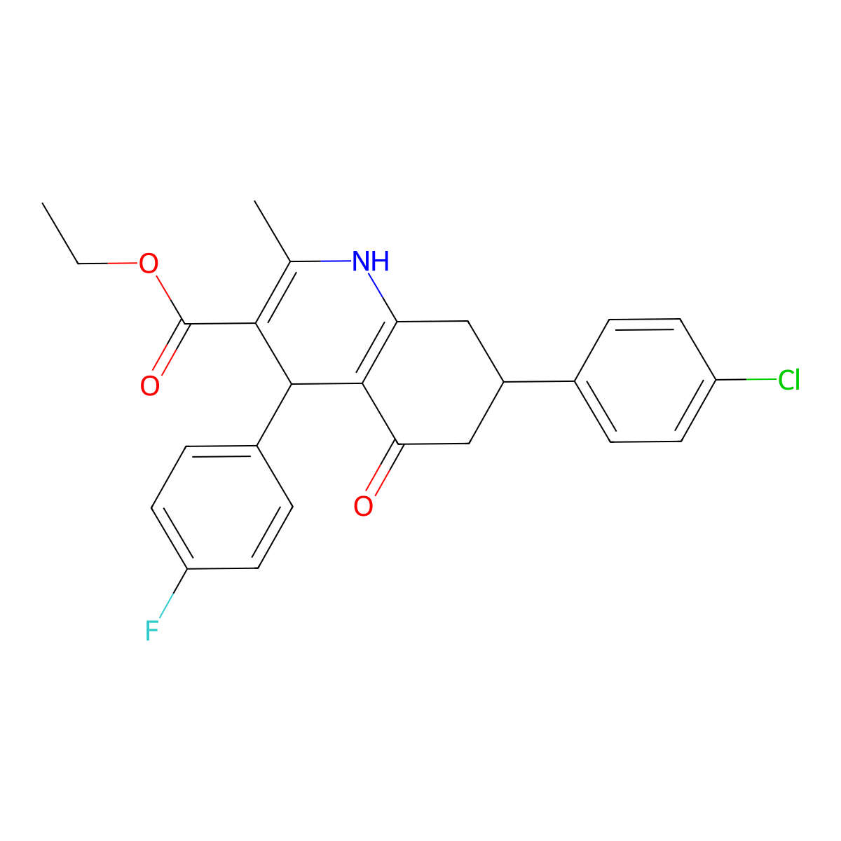Ethyl 7-(4-chlorophenyl)-4-(4-fluorophenyl)-2-methyl-5-oxo-1,4,5,6,7,8-hexahydro-3-quinolinecarboxylate molecular structure, CAS 313244-19-8